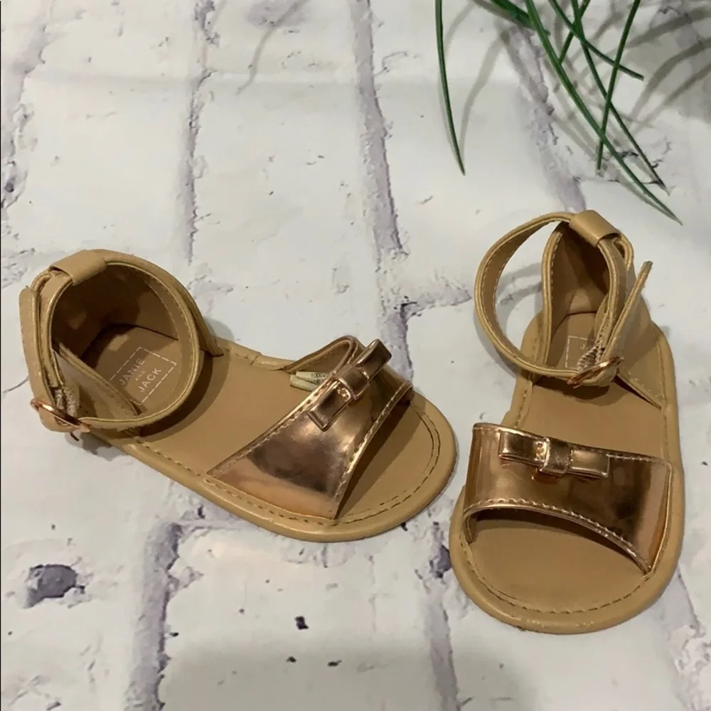 Janie and Jack Metallic Sandals Rose Gold Buckle Ankle Strap Bow